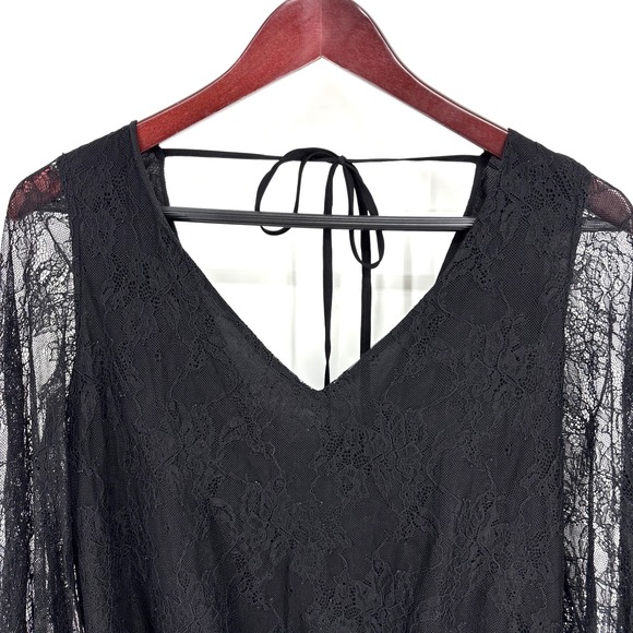 Alice + Olivia Womens Lace Long Sleeves Cropped Blouse Black Tie Back Size Small - Picture 2 of 9